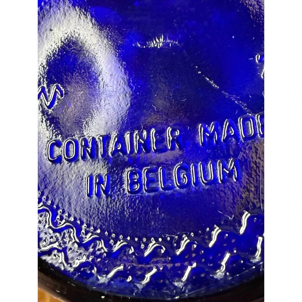 Vintage Glass Apothecary Jar Cobalt Blue Belgium Bubble Top